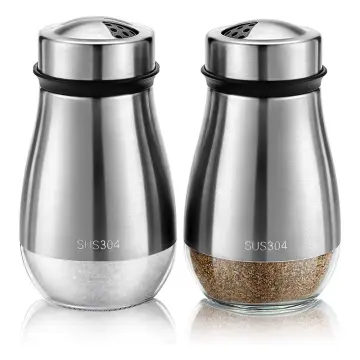 Salt and Pepper Shakers ,Spice Jars Set with Adjustable Pour Holes,  Stainless Steel,3 PCS