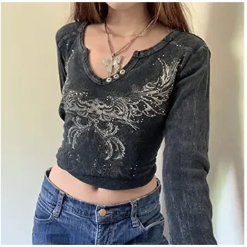 Fairy Grunge Shirts for Women Y2k Short Sleeve Slim Fit Babydoll Milkmaid  Top Aesthetic Tees Streetwear