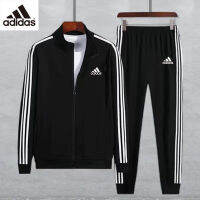 ☑☼ hnf531 ต้นฉบับ AdidasˉNEW ใหม่ชุดกีฬาผู้ชายฤดูใบไม้ผลิฤดูใบไม้ร่วงเสื้อกันหนาวหมวกวิ่งแฟชั่นลำลองยืนปกคาร์ดิแกนกางเกงแขนยาวสองชุด