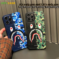 Cool Camouflage Shark Ape หัวคลุมทั้งหมดเลนส์เคสโทรศัพท์สำหรับ Apple iPhone 13 12 11 Pro X XS Max XR 8 7 Plus SE2ซิลิโคนนุ่มป้องกันด้านหลังเคสโทรศัพท์มือถือสีฟ้าสีเขียวสีดำสีแดง