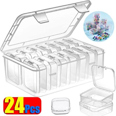 ❀ 24Pcs Mini Storage Box Transparent Square Plastic Packaging Container Case Portable Earring Bracelet Jewelry Storage Organizer