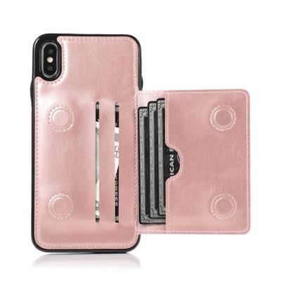 Retro PU Leather Case Phone Leather Wallet Card Slot Shockproof Flip Cover Cases- Rose Gold