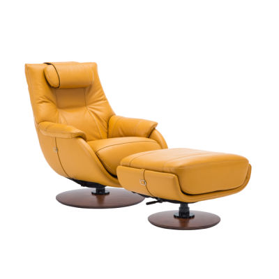 Modernform Recliner เก้าอี้โยก รุ่น UMA +Ottoman หนังแท้/PVC สีเหลือง#L008 (ส่งพร้อมติดตั้งเฉพาะกรุงเทพและปริมณฑล)