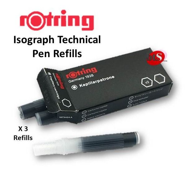 Rotring Rapidograph Refill - Black - 3 Cartridges