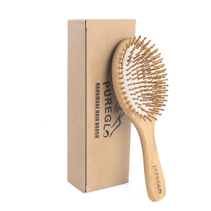 PureGLO Natural Wooden Oval Massage Bamboo paddle Hair Brush For Women And  Men With Gift Box pet catmi comb dog hair comb | Lazada Singapore