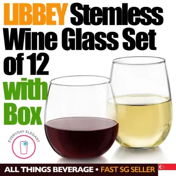 Libbey Stemless 12-Piece Wine Glass Party Set for Red and White Wines
