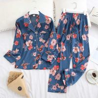 Spring New Long Sleeve Pajamas Autumn Ice Silk Long Sleeve Trousers Suit Printing Fashion Pyjamas Set