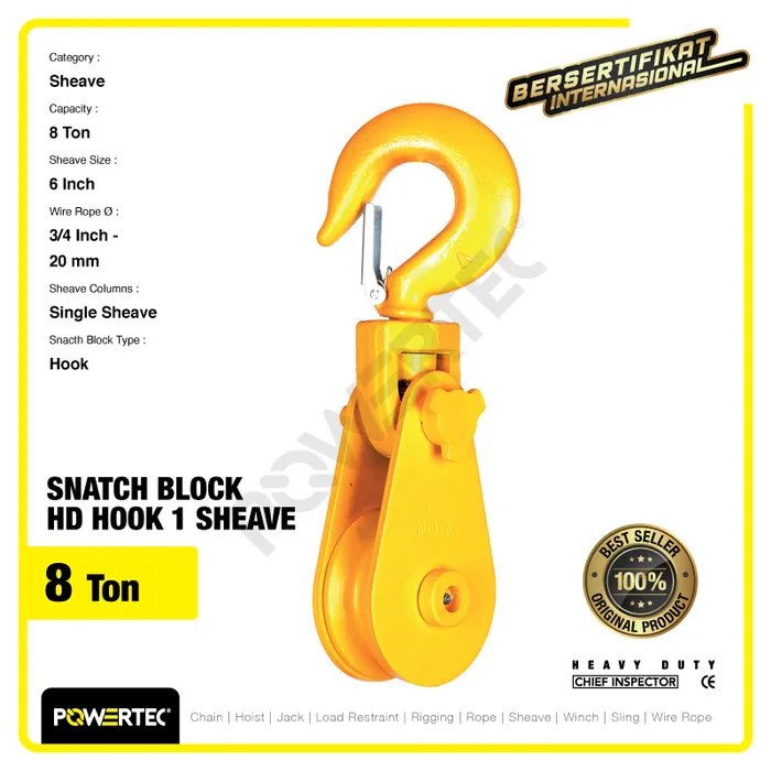 Katrol Snatch Block Pulley Block Hook 8 Ton 6 Inch HD Singgel Sheave