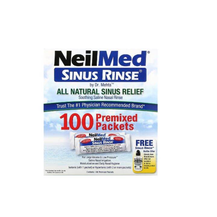 NeilMed Sinus Rinse, All Natural Sinus Relief, 100 Packets, Rinse Kit ...