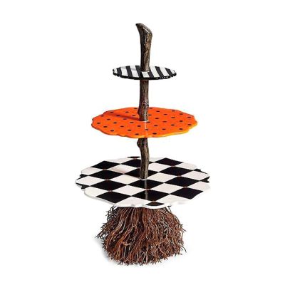 Halloween Witch Broom Stand Creative Snacks Basket for Fruit Snack Bowl Cupcake Dessert Tray Wedding Holiday Party Decoration D