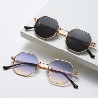 Kacamata Hitam Persegi Mewah Kacamata Hitam Poligon Bingkai Kecil Mode Pria Wanita Merek Retro Vintage Logam Oktagon Gafas De Sol