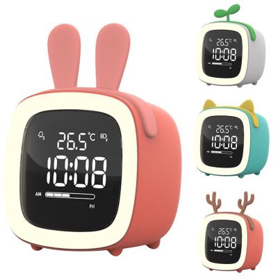 Cute Alarm Clock Night Light Cartoon Digital LED Snooze Countdown for Kids Children Rechargeable Desktop Desk Table Alarm Clock