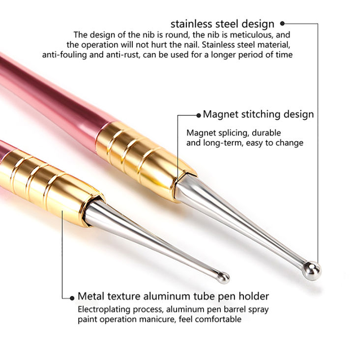 nansouf-หัวปากกาอะคริลิค5ชิ้นเย็บแบบแม่เหล็กสามารถเปลี่ยนหัวปากกาวาดลายจุดได้เครื่องมือทำเล็บตกแต่งร้านเสริมสวย