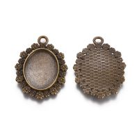 10 pc Alloy Pendant Cabochon Settings, Oval, Antique Bronze, Tray: 25x18mm, 40x29x2.5mm, Hole: 3mm