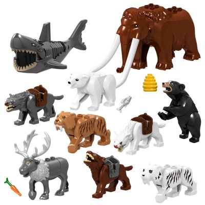 Compatible with small particle building blocks animal Woolly mammoth saber-toothed tiger elk boar sheep bear horse shark