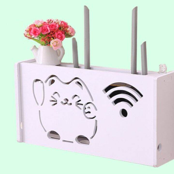 1xwireless-wifi-router-storage-box-shelf-wall-waterproof-bracket-cable-organizer-wood-plastic-wall-shelf-hanging-plug-bracket