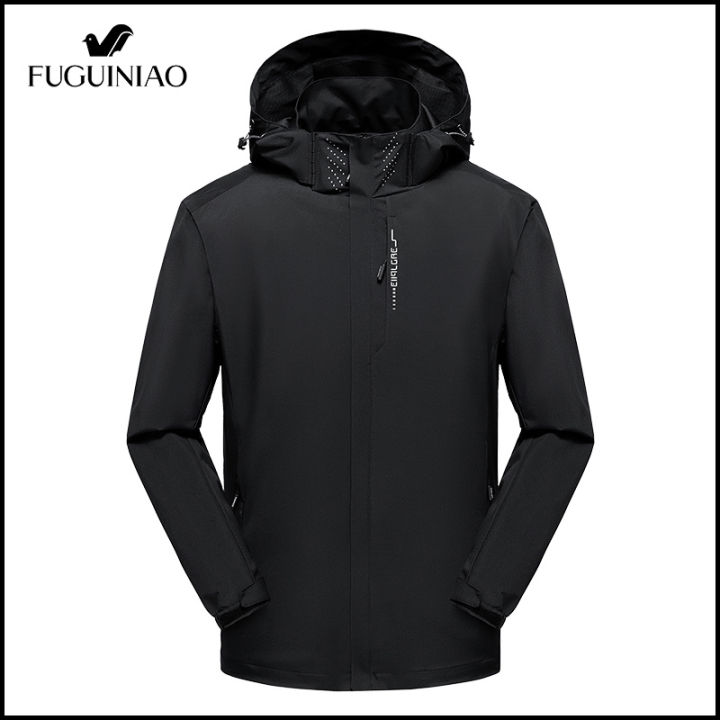 fuguiniao-แจ็คเก็ตผู้ชาย-เสื้อแจ็คเก็ตตัวใหญ่หมวกแบบถอดได้เดินป่า