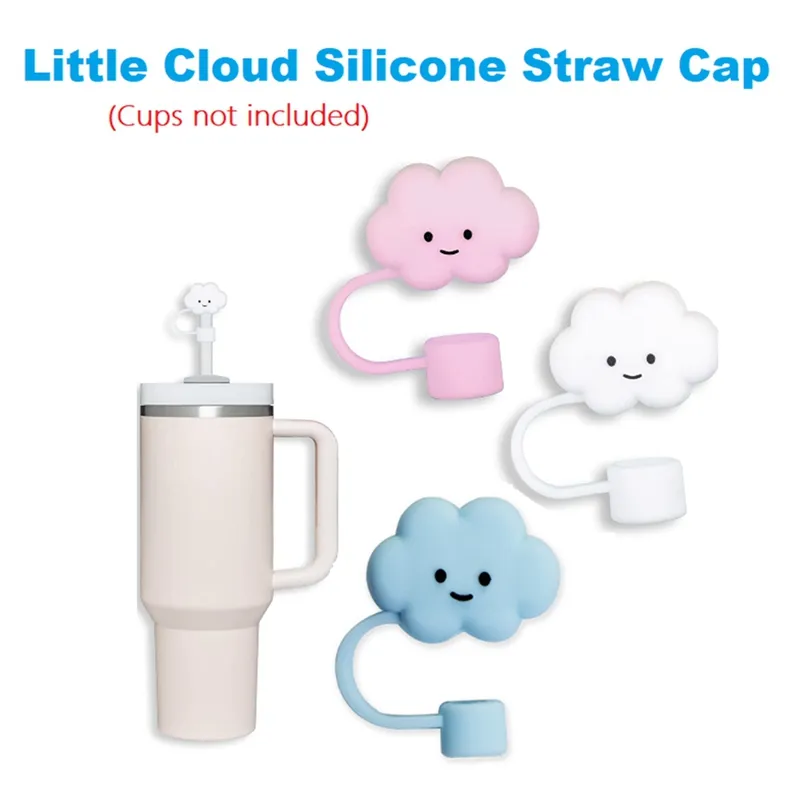 3 Piece 30&40Oz Tumbler Straw Cover White & Pink & Blue 8mm Cloud Shape Straw  Covers Cap Cute Silicone Cloud Straw Covers Straw Protectors
