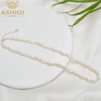 ASHIQI Natural 4-5mm Baroque Pearl Choker Necklace with 925 Silver Clasp Jewelry for Women