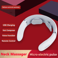 Smart Electric Neck Massager Heating Pulse Cervical Massage Remote Control Voice Broadcast Neck Pain Relief Relaxation Tool