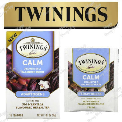 Twinings ⭐Calm, Adaptogens, Fig &amp; Vanilla Herbal Tea ชาทไวนิงส์ ไม่มีคาเฟอีน ชาสมุนไพรสูตรเพื่อสุขภาพ Superblends Collection แบบกล่อง18ซอง ชาอังกฤษ นำเข้าจากต่างประเทศ