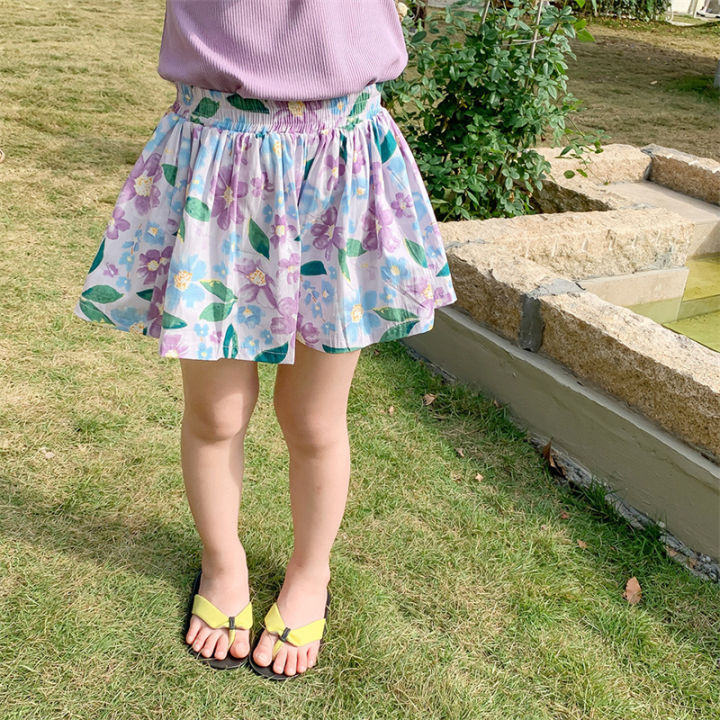 กางเกงขาสั้นลายดอกไม้เด็กผู้หญิงสไตล์เกาหลีชุดเดรสลายดอกไม้ของเด็กผู้หญิงทารกแบบแฟชั่น