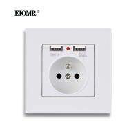 EIOMR EU French Standard Socket 16A Wall Power USB Socket AC 110~250V 86mm*86mm Bedroom Socket Dual USB Charger Port for Mobile