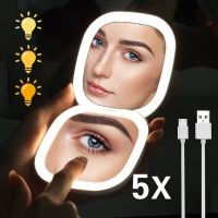 【CC】 Led Makeup Mirrors With Lights Grossissant 5X Small Hand Pink Vanity Mirror