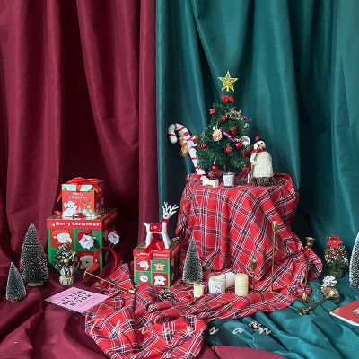 （HOT) ภาพคริสต์มาสพื้นหลังผ้าตกแต่งวินเทจ ins ที่นิยมในโลกออนไลน์แขวนผ้าสีเขียวเข้มสีแดงไวน์แดงขนาดใหญ่อุปกรณ์ถ่ายภาพ