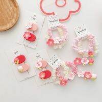 ▪ Kawaii Princess Pink White Floral Hairpins Elastic Rubber Weaving Scrunchie Hair Bands Ties Clips Pin for Kid Girls Accessories