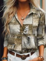 Women Retro Colorful Print Buttons Blouse Shirt Autumn Long Sleeve Turn-down Collar Ladies Top Streetwear Casual Plus Size Blusa