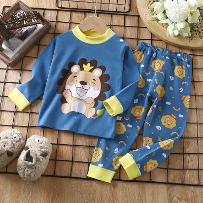MUJI High quality childrens underwear set boys and girls baby cotton long-sleeved long-sleeved cartoon cotton bottoming pajamas home clothes