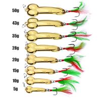 hot！【DT】 1pcs Metal -50g Gold with Feather Hard Bass Pike Carp Fishing