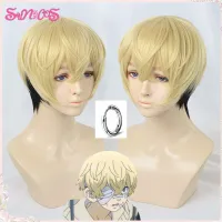 SUNXXCOS Tokyo Revengers Chifuyu Matsuno Cosplay Wigs Earrings Yellow Black Short Anime Hair Heat Resistant Synthetic Hair Wigs