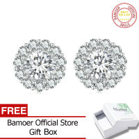 BAMOER 0.5 CT D Moissanite สี VVS1ต่างหูเม็ดกลม S925ที่ถอดออกได้ต่างหูรูปทรงดอกไม้สำหรับผู้หญิง MSE010เครื่องประดับแต่งงานชั้นดี