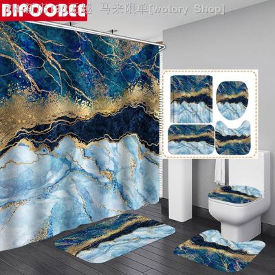 【CW】▥㍿┅  Gold Marble Mosaic with Veins Shower Curtains Toilet Lid Cover Mats Non-Slip Rugs