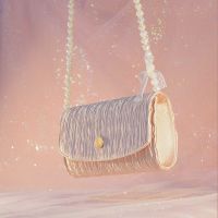 Pearl small fresh fairy bag female messenger bag ins apricot color with skirt sweet lady party clutch bag pleats 【APR】