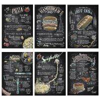 【CW】 Menu Canvas Painting Hamburger Pizza Fries Hot Dog Fast Food Restaurant Posters and Prints Wall Pictures