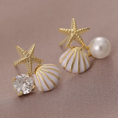 【YP】 Temperament Stud Earrings Starfish Earring Asymmetric Ear Imitation