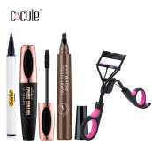 Cocute 4PCS Professional Eye Makeup Kit Liquid Eyeliner Thick Mascara Eyebrow Eyelash Curler Makeup Set