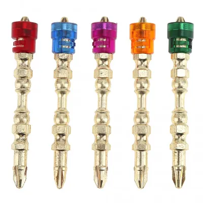 5pcs/set 65mm 1/4" Hex Shank Strong Magnetic Screwdriver Bit Titanium Screwdriver Color Cross Screwdriver Head Screw Nut Drivers