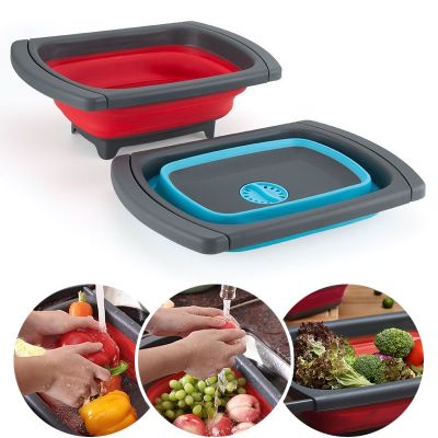 【CC】№✤▪  Collapsible Colander Eco-friendly Strainer Folding Drain Baskets With Retractable  Fruit Vegetable CollaHandles
