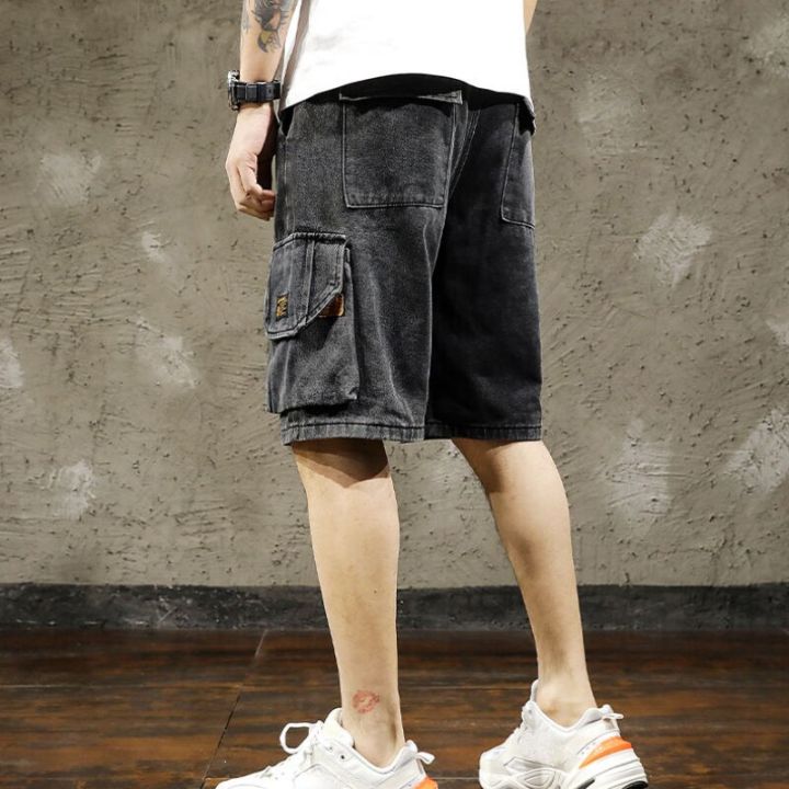 กางเกงคาร์โก้-celana-pendek-denim-ชายเบอร์มิวดามีกระเป๋ายีนส์ขาสั้นฤดูร้อนของผู้ชายทรงฮาราจูกุ-xl-กระดุม-mode-korea-แนวย้อนยุค