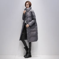 Women Stand Collar White Duck Down Jacket Winter Warm Long Coats Woman Casual Solid Puffer Jacket Parkas Korean Female Outwear