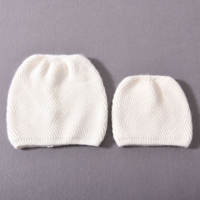 Mom and Me Beanie Hats Cute Water Ripple Pattern Baby Girls Hat Cashmere Knitted Winter Warm Parent-child Hat