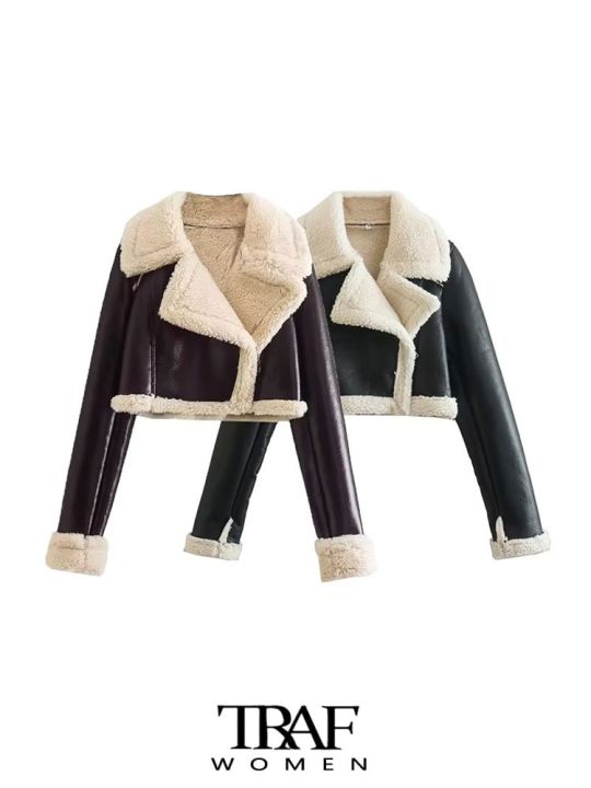 traf-women-fashion-thick-warm-faux-shearling-crop-jacket-coat-vintage-long-sleeve-front-zipper-female-outerwear-chic-tops