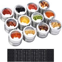 hotx【DT】 Magnetic Spice Jar Set with RU/EN Labels Stickers Base Condiment Organizer Pepper Seasoning Sprays Tin