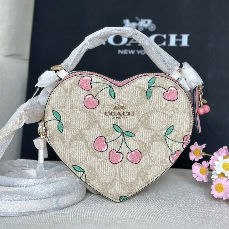 Coach CE653 Heart Crossbody With Heart Cherry Print In Gold/Light