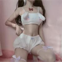 Sexy Sweet Lolita Rabbit Bra Set Women Lingerie Thin Cotton Brassiere Dog Embroidery Bras White Pink Underwear Pajama Sets