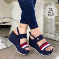 New Wedge Heel Thick Sole Ladies Sandals Summer Set Foot Color Matching Fashion Word Buckle Roman Casual Womens Shoes